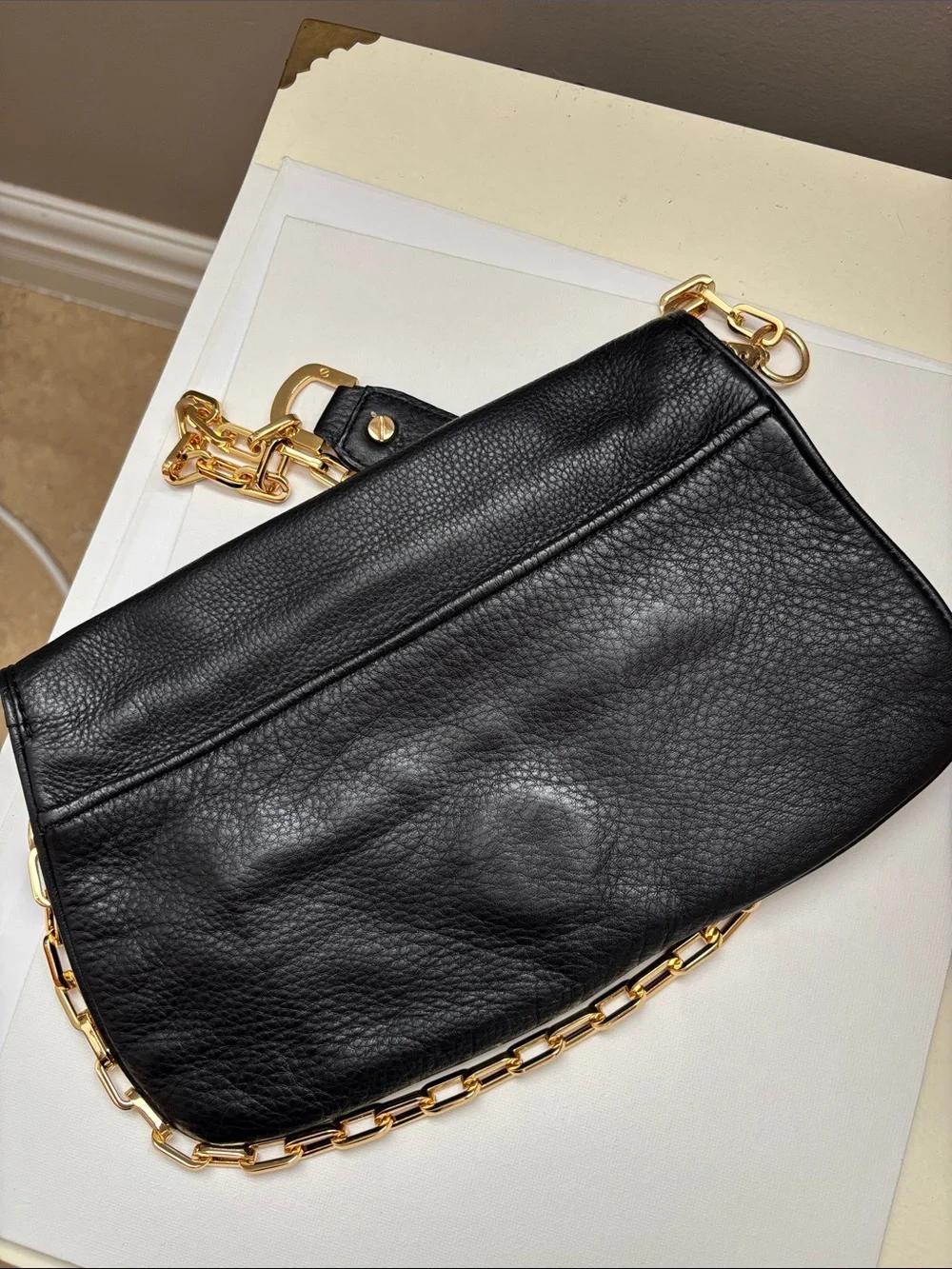 Tory Burch Black Leather Crossbody with Gold Chain Strap